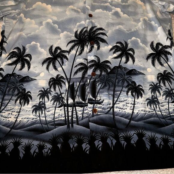 Vintage RJC Hawaiian Button Front Shirt Large Blue Cotton - Picture 9 of 11